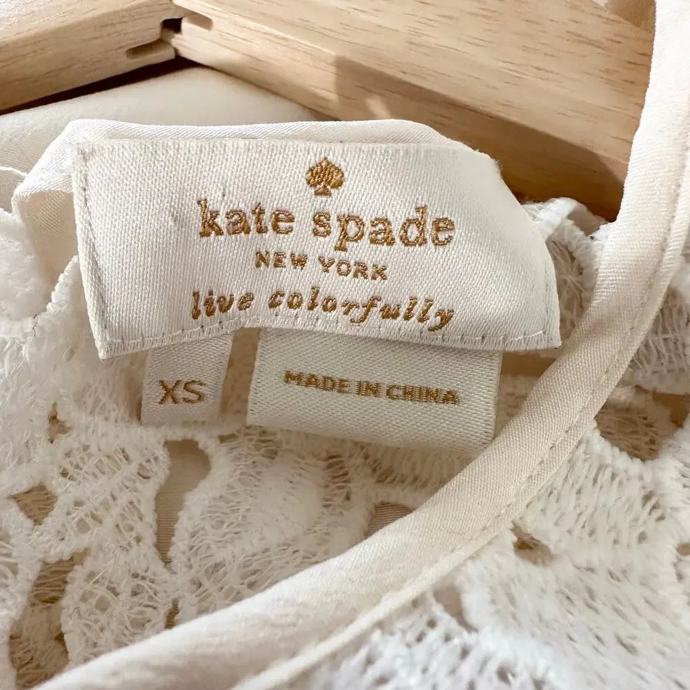 Kate Spade Silk Sleeveless Ruffle Floral Lace Top | Cream | SZ XS